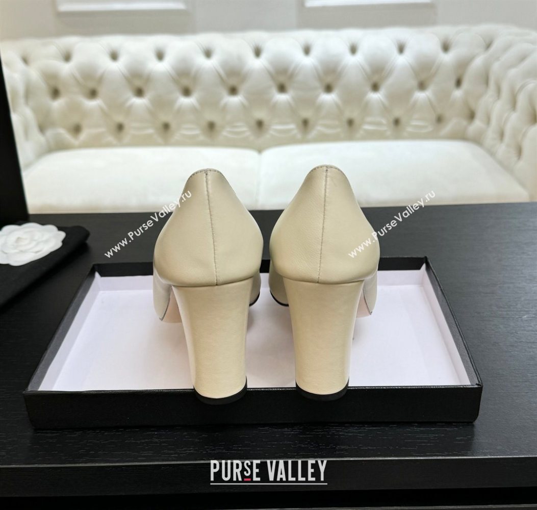 Chanel Lambskin Leather Pumps 9cm with CC Tag White 2025 G46441 2 (MD-251103016)