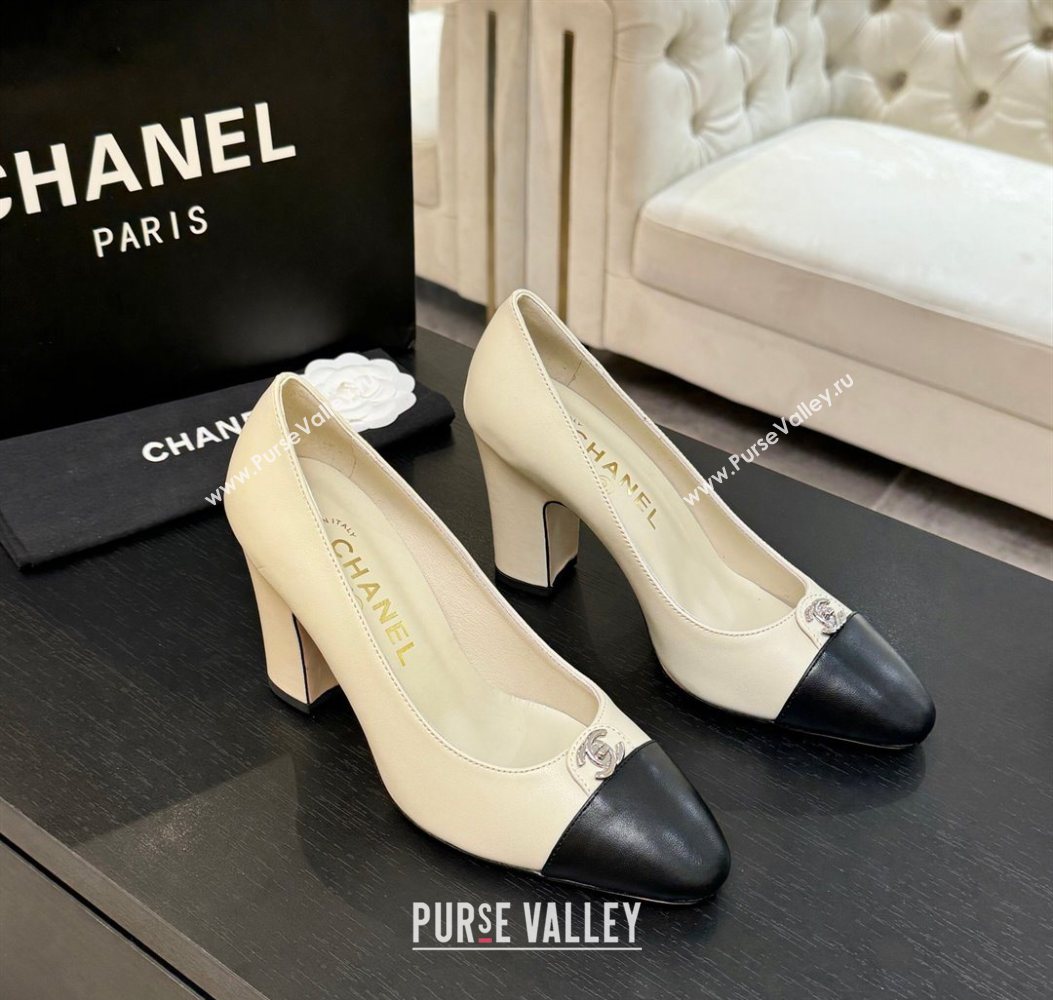 Chanel Lambskin Leather Pumps 9cm with CC Tag White 2025 G46441 2 (MD-251103016)