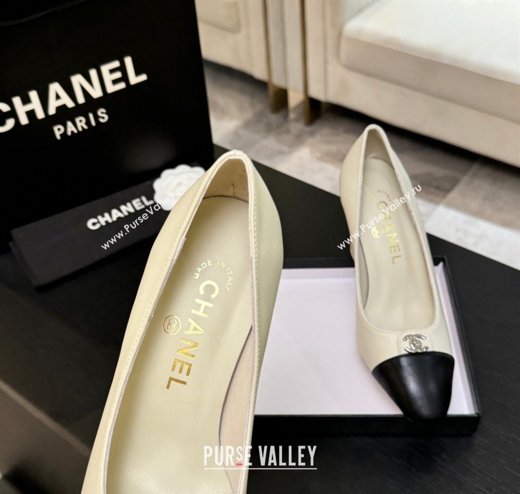 Chanel Lambskin Leather Pumps 9cm with CC Tag White 2025 G46441 2 (MD-251103016)