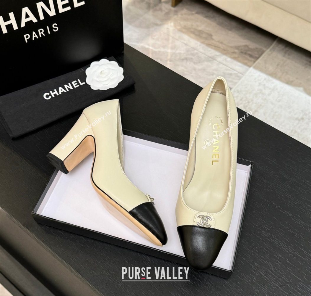 Chanel Lambskin Leather Pumps 9cm with CC Tag White 2025 G46441 2 (MD-251103016)