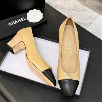 Chanel Lambskin Leather Pumps 6.5cm with CC Tag Beige 2025 G46441 2 (MD-251103017)