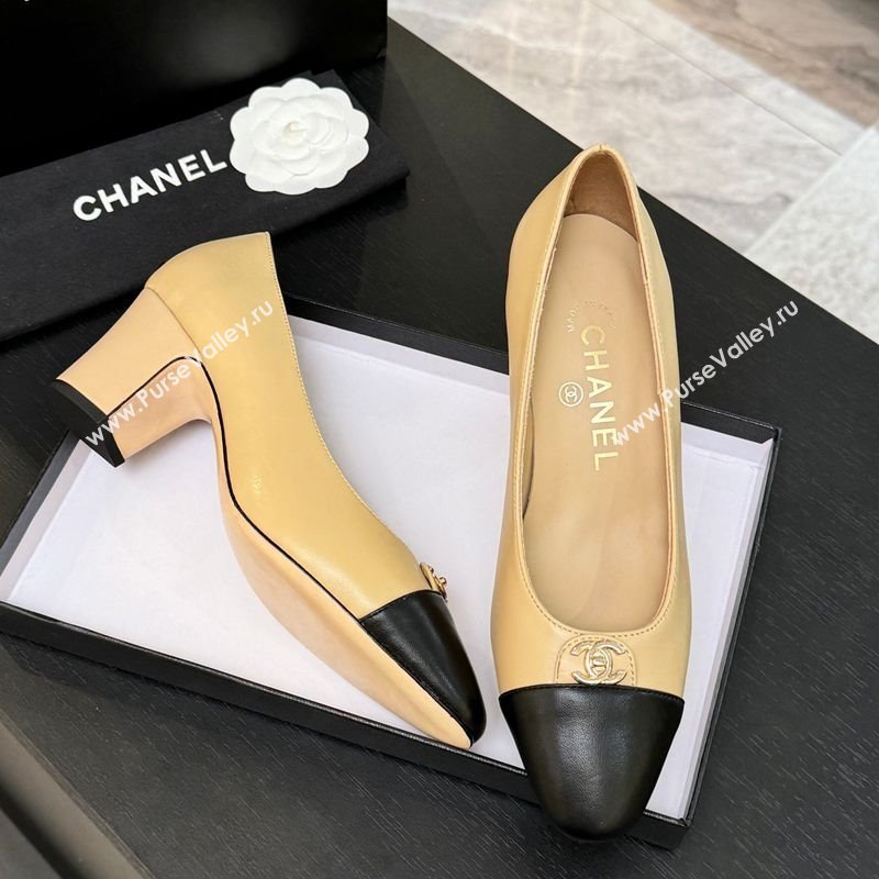 Chanel Lambskin Leather Pumps 6.5cm with CC Tag Beige 2025 G46441 2 (MD-251103017)