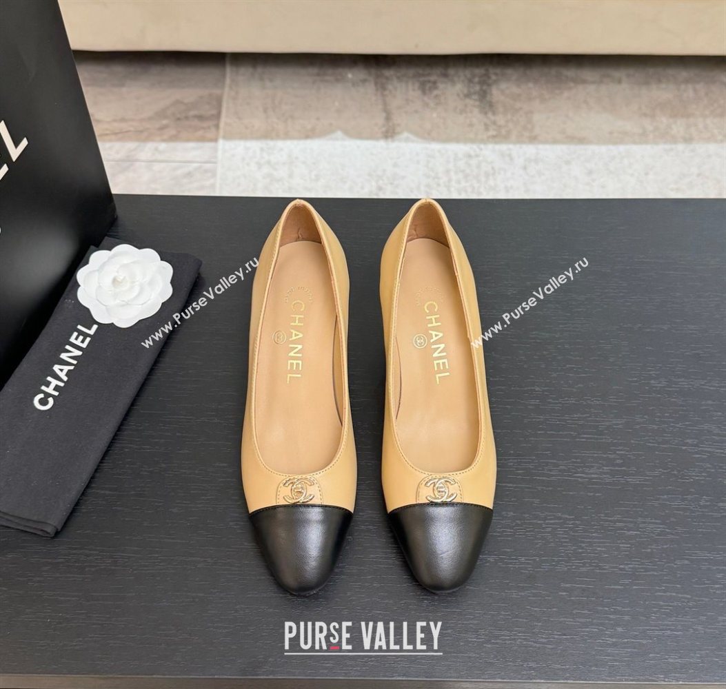 Chanel Lambskin Leather Pumps 6.5cm with CC Tag Beige 2025 G46441 2 (MD-251103017)