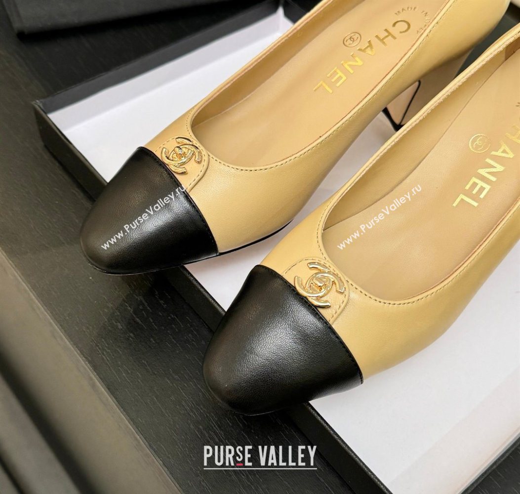 Chanel Lambskin Leather Pumps 6.5cm with CC Tag Beige 2025 G46441 2 (MD-251103017)