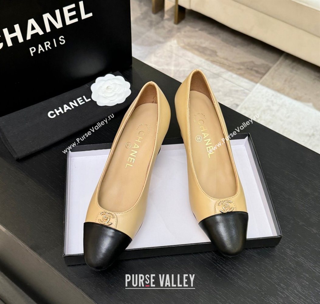 Chanel Lambskin Leather Pumps 6.5cm with CC Tag Beige 2025 G46441 2 (MD-251103017)