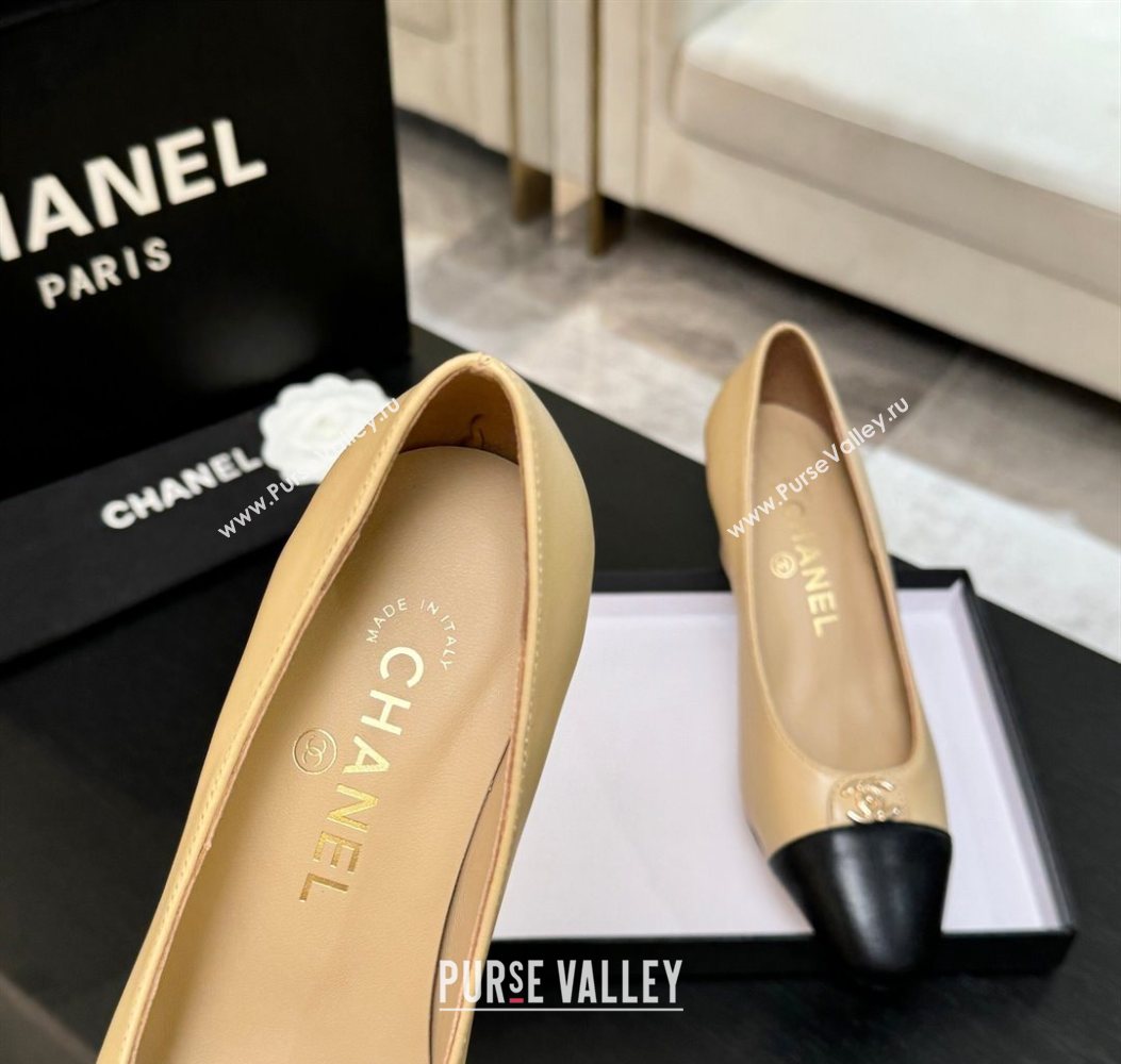 Chanel Lambskin Leather Pumps 6.5cm with CC Tag Beige 2025 G46441 2 (MD-251103017)