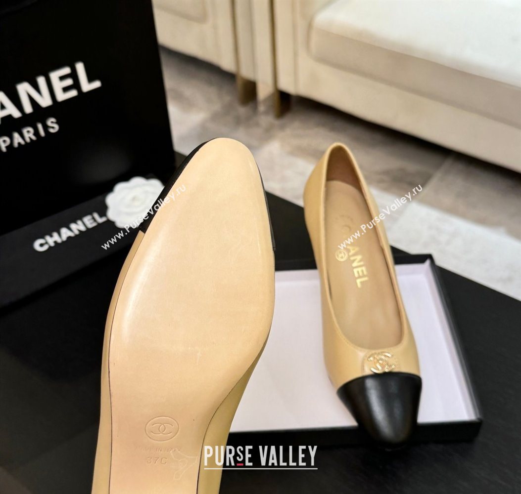 Chanel Lambskin Leather Pumps 6.5cm with CC Tag Beige 2025 G46441 2 (MD-251103017)