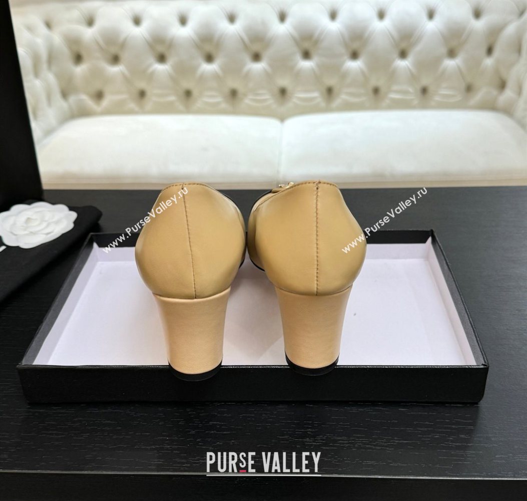 Chanel Lambskin Leather Pumps 6.5cm with CC Tag Beige 2025 G46441 2 (MD-251103017)