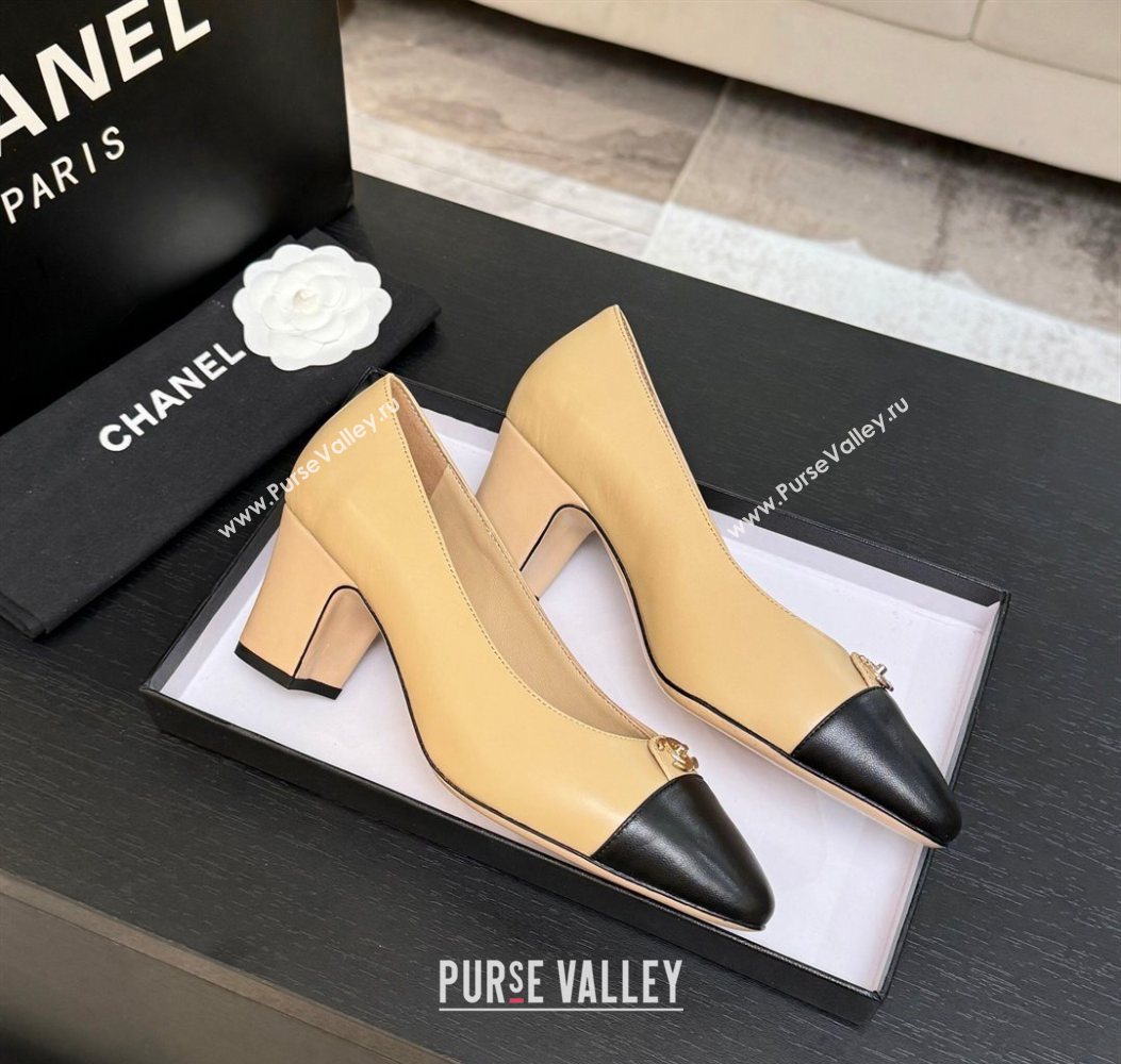 Chanel Lambskin Leather Pumps 6.5cm with CC Tag Beige 2025 G46441 2 (MD-251103017)