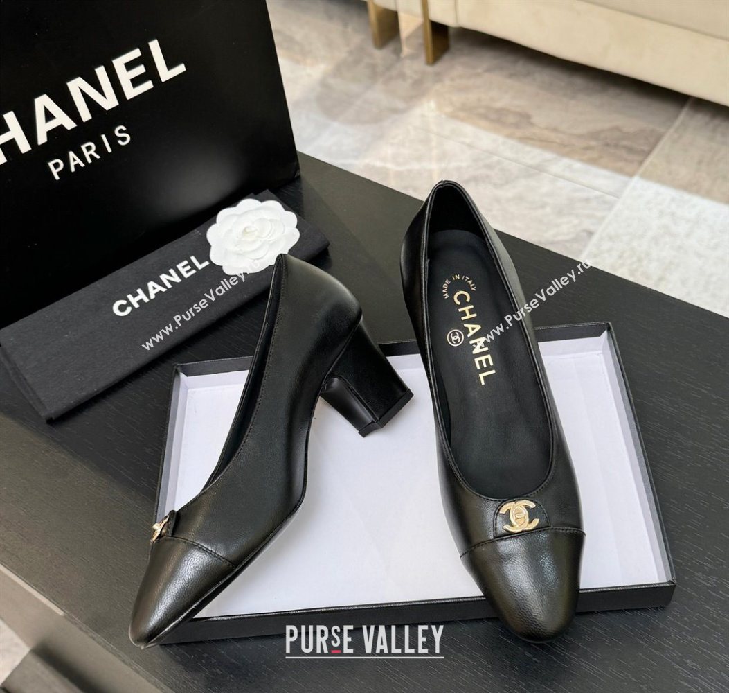 Chanel Lambskin Leather Pumps 6.5cm with CC Tag Black 2025 G46441 2 (MD-251103018)