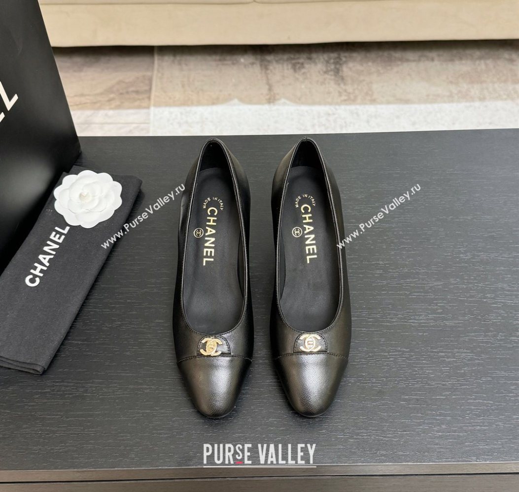 Chanel Lambskin Leather Pumps 6.5cm with CC Tag Black 2025 G46441 2 (MD-251103018)