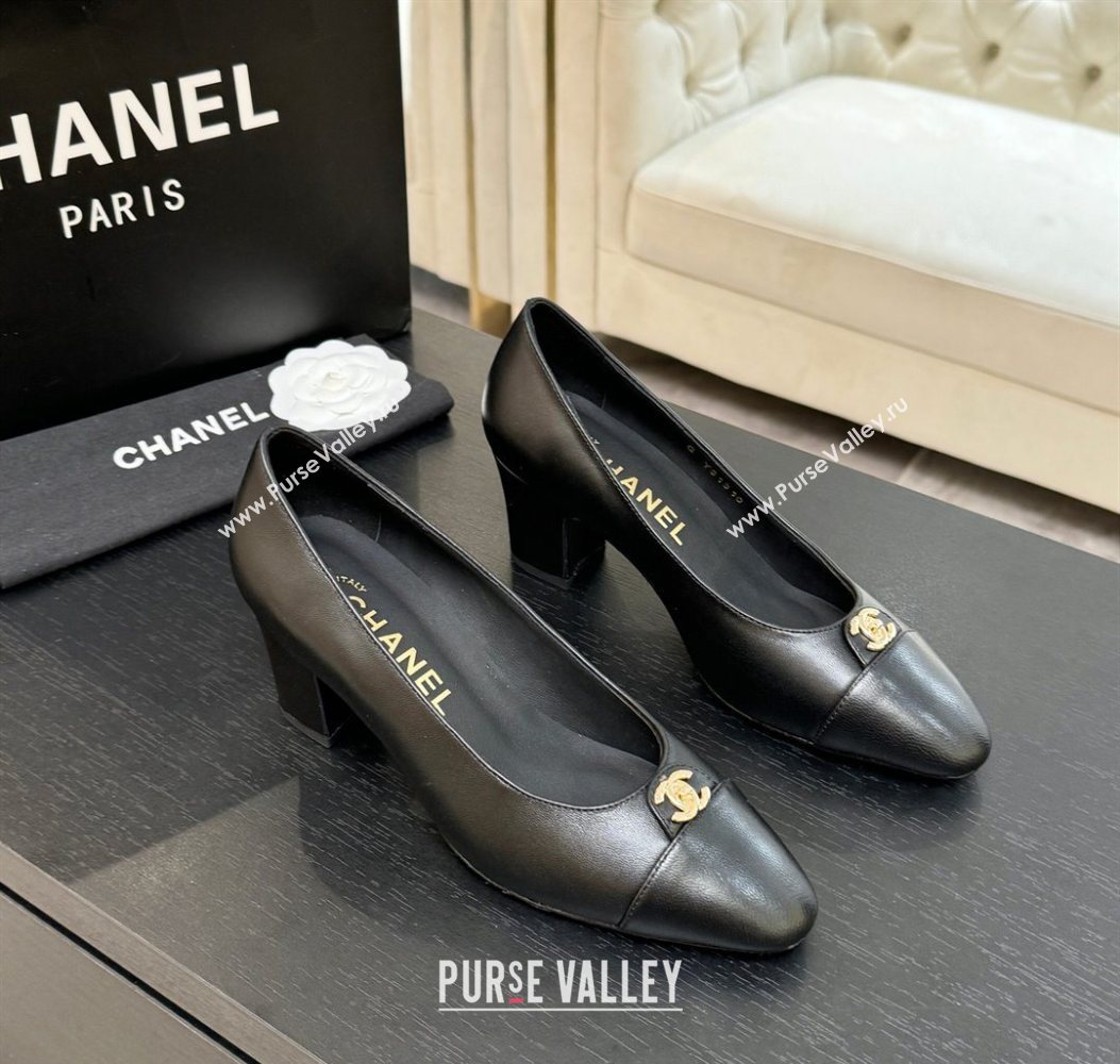 Chanel Lambskin Leather Pumps 6.5cm with CC Tag Black 2025 G46441 2 (MD-251103018)