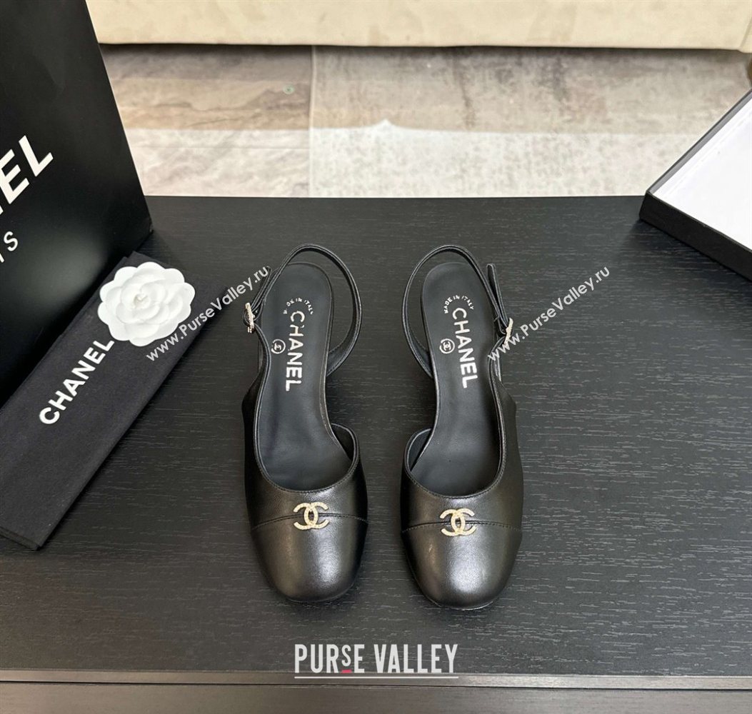 Chanel Lambskin and Calfskin Leather Slingback Pumps 6.5cm with Strass CC Black 2025 CH110301 (MD-251103008)