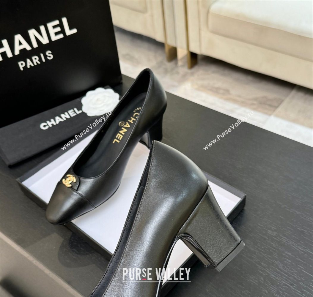 Chanel Lambskin Leather Pumps 6.5cm with CC Tag Black 2025 G46441 2 (MD-251103018)