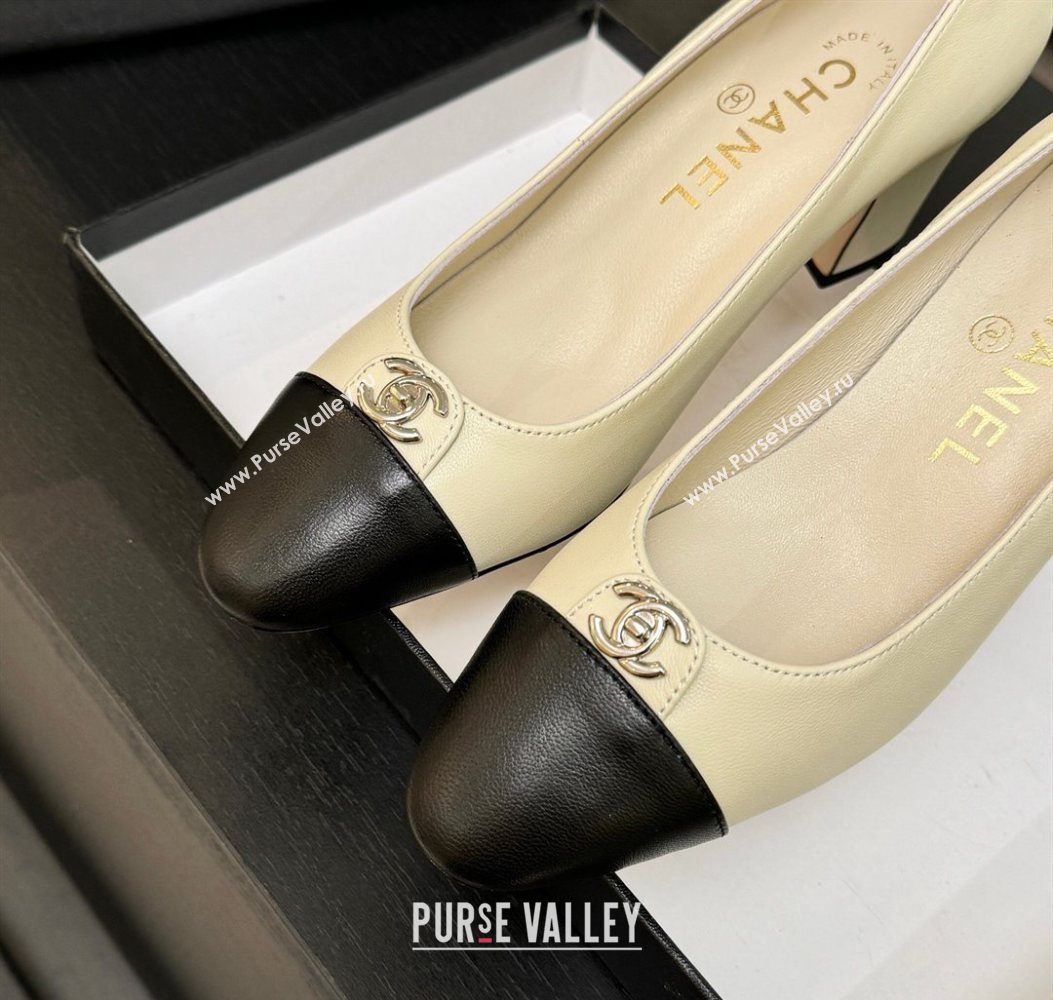 Chanel Lambskin Leather Pumps 6.5cm with CC Tag White 2025 G46441 2 (MD-251103019)