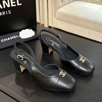 Chanel Lambskin and Calfskin Leather Slingback Pumps 6.5cm with Strass CC Black 2025 CH110301 (MD-251103008)