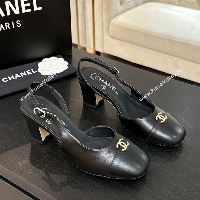 Chanel Lambskin and Calfskin Leather Slingback Pumps 6.5cm with Strass CC Black 2025 CH110301 (MD-251103008)