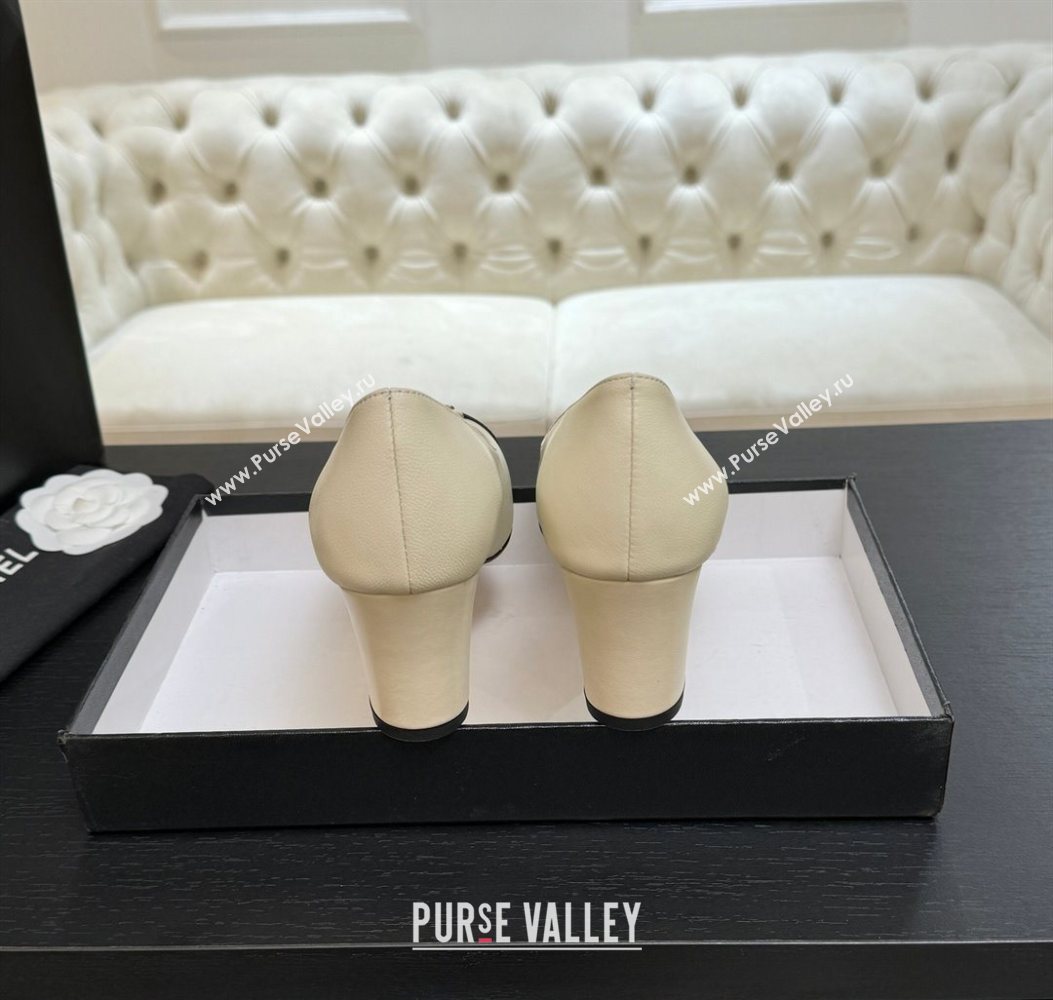 Chanel Lambskin Leather Pumps 6.5cm with CC Tag White 2025 G46441 2 (MD-251103019)