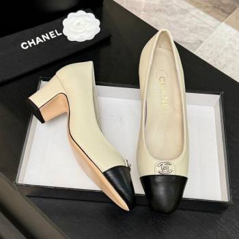Chanel Lambskin Leather Pumps 6.5cm with CC Tag White 2025 G46441 2 (MD-251103019)