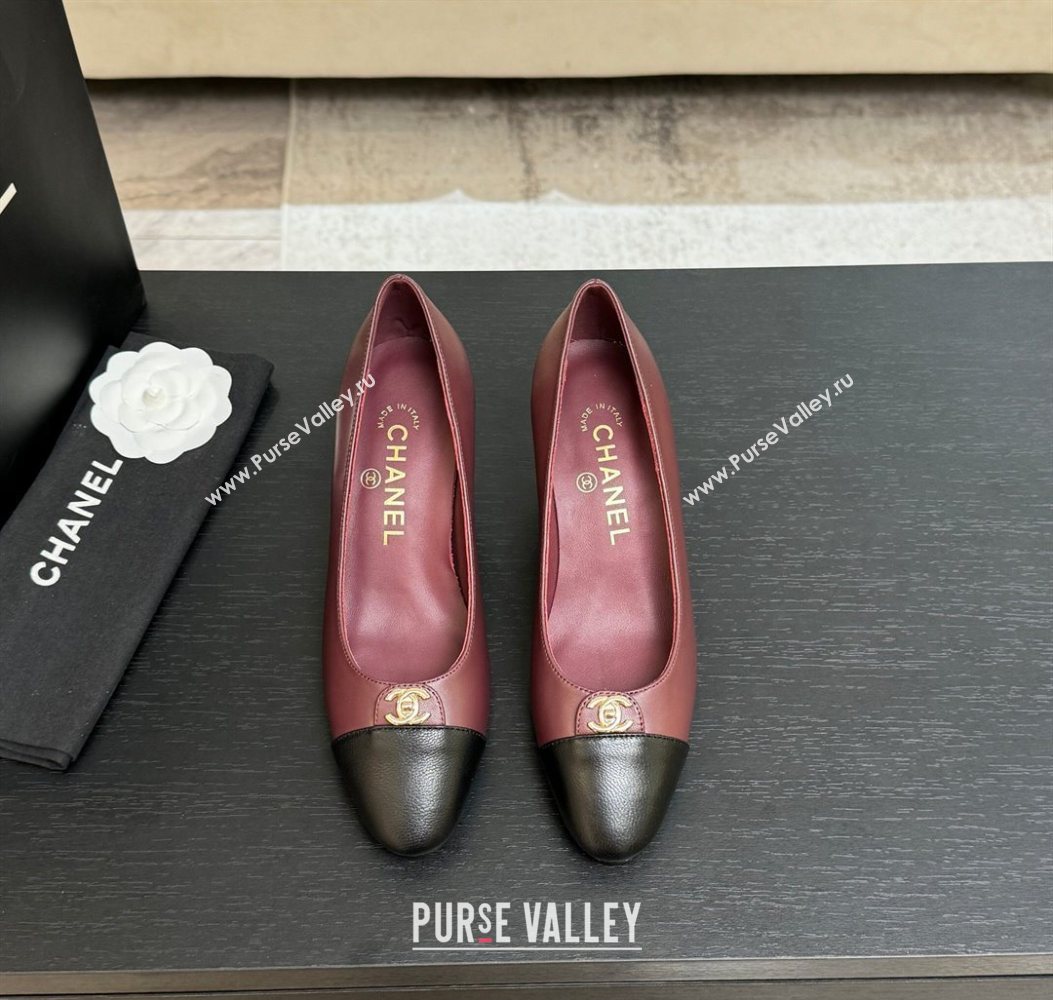 Chanel Lambskin Leather Pumps 6.5cm with CC Tag Burgundy 2025 G46441 2 (MD-251103020)