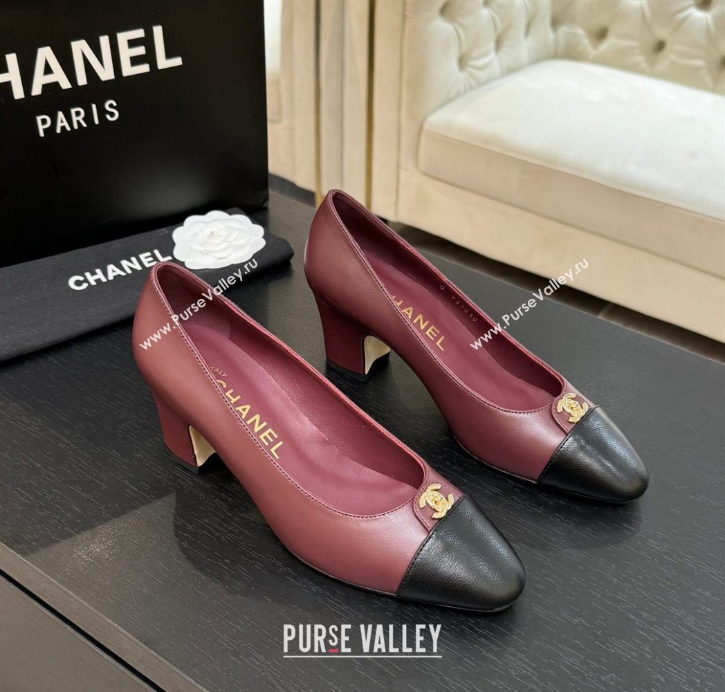 Chanel Lambskin Leather Pumps 6.5cm with CC Tag Burgundy 2025 G46441 2 (MD-251103020)