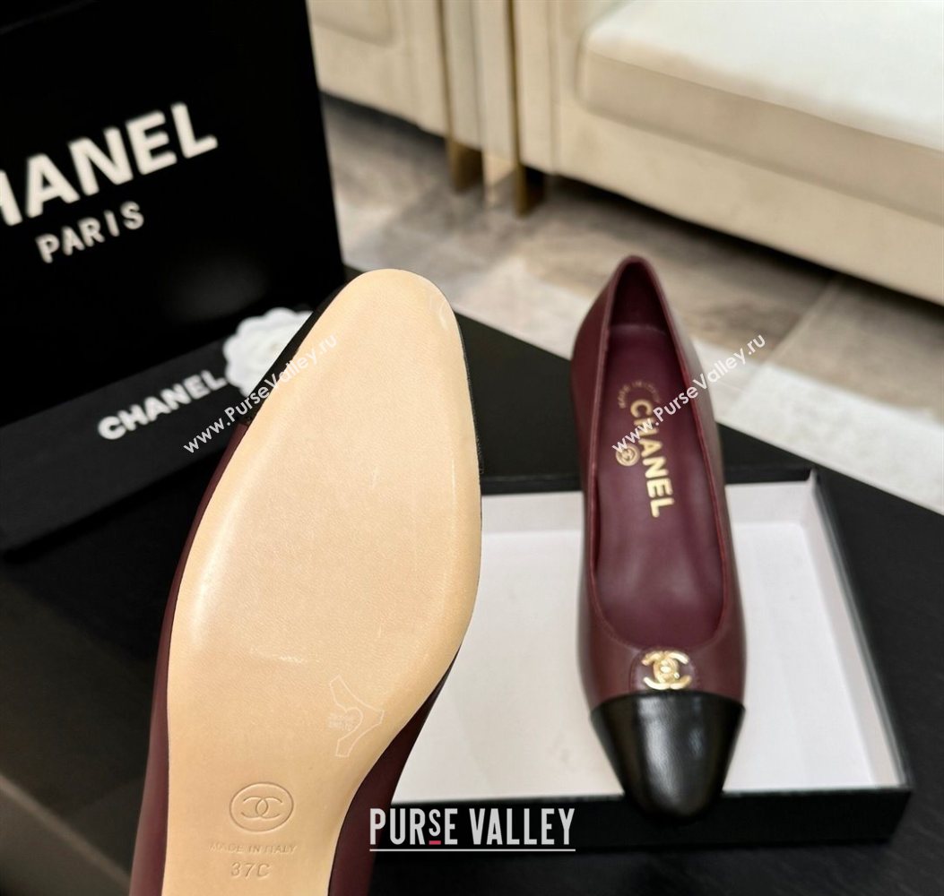Chanel Lambskin Leather Pumps 6.5cm with CC Tag Burgundy 2025 G46441 2 (MD-251103020)