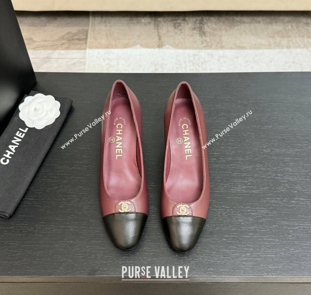 Chanel Lambskin Leather Pumps 6.5cm with CC Tag Burgundy 2025 G46441 2 (MD-251103020)