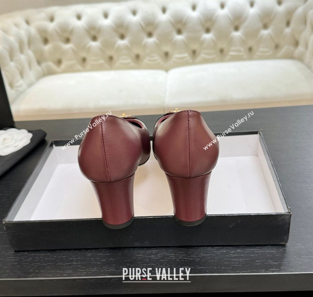 Chanel Lambskin Leather Pumps 6.5cm with CC Tag Burgundy 2025 G46441 2 (MD-251103020)