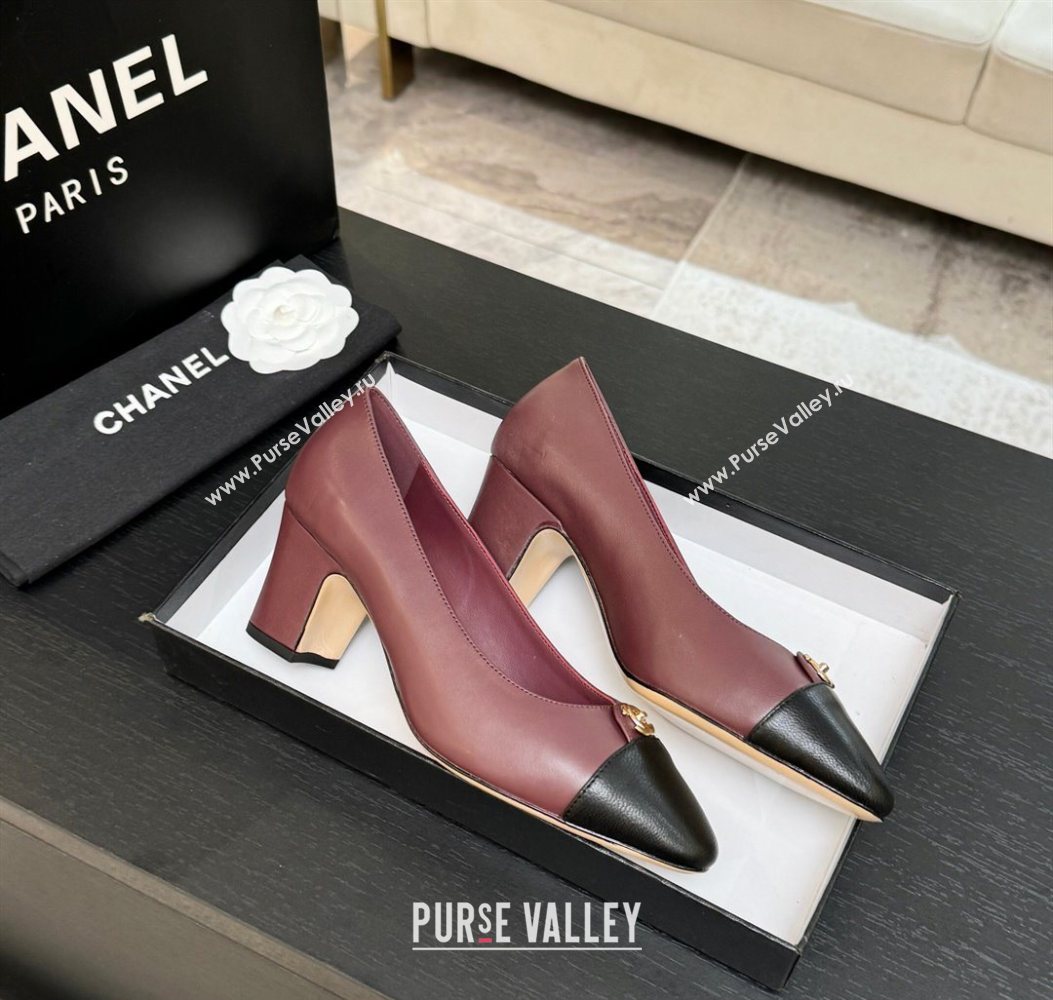 Chanel Lambskin Leather Pumps 6.5cm with CC Tag Burgundy 2025 G46441 2 (MD-251103020)
