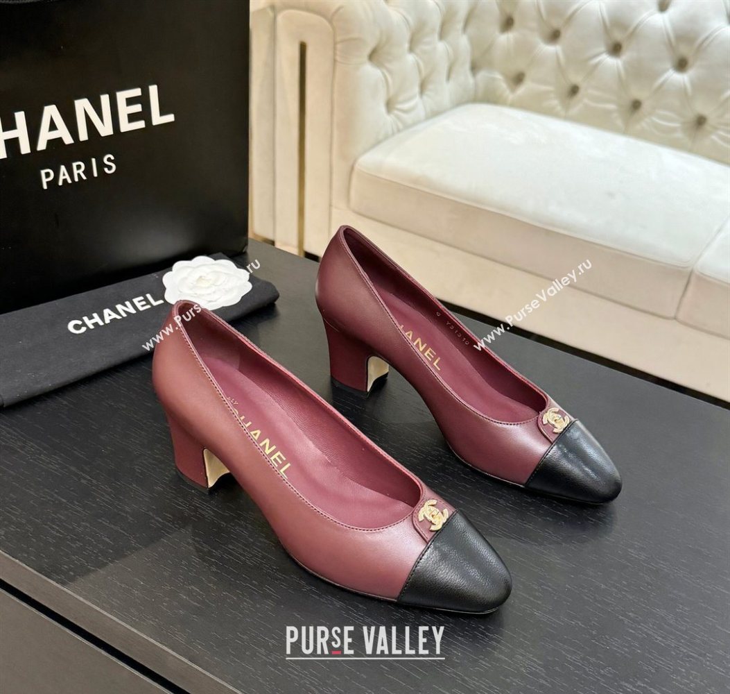 Chanel Lambskin Leather Pumps 6.5cm with CC Tag Burgundy 2025 G46441 2 (MD-251103020)