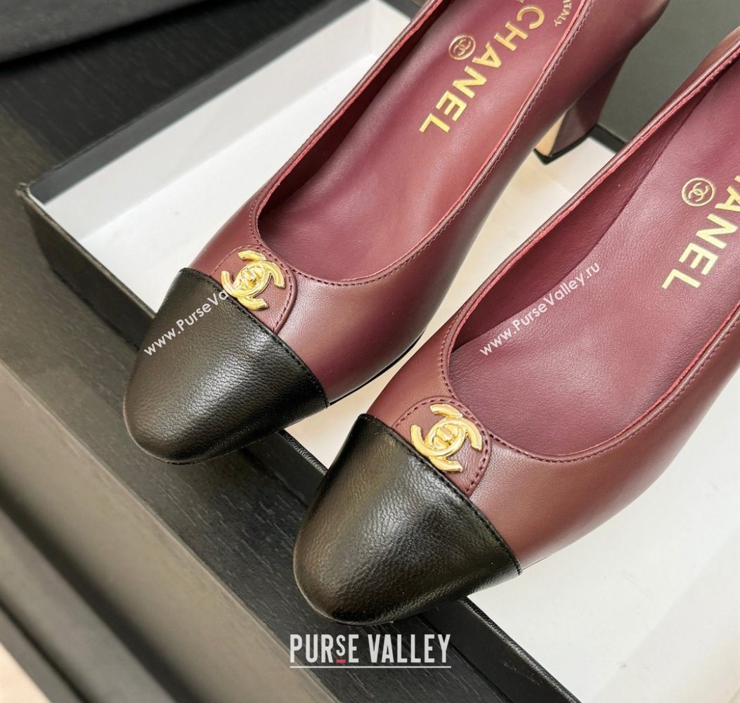 Chanel Lambskin Leather Pumps 6.5cm with CC Tag Burgundy 2025 G46441 2 (MD-251103020)