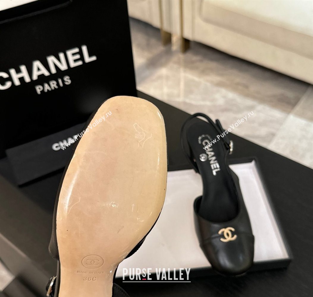 Chanel Lambskin and Calfskin Leather Slingback Pumps 6.5cm with Strass CC Black 2025 CH110301 (MD-251103008)
