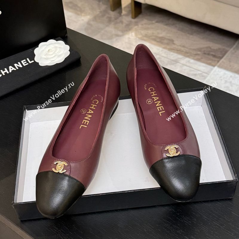 Chanel Lambskin Leather Ballets Flat with CC Tag Burgundy 2025 G46441 2 (MD-251103023)