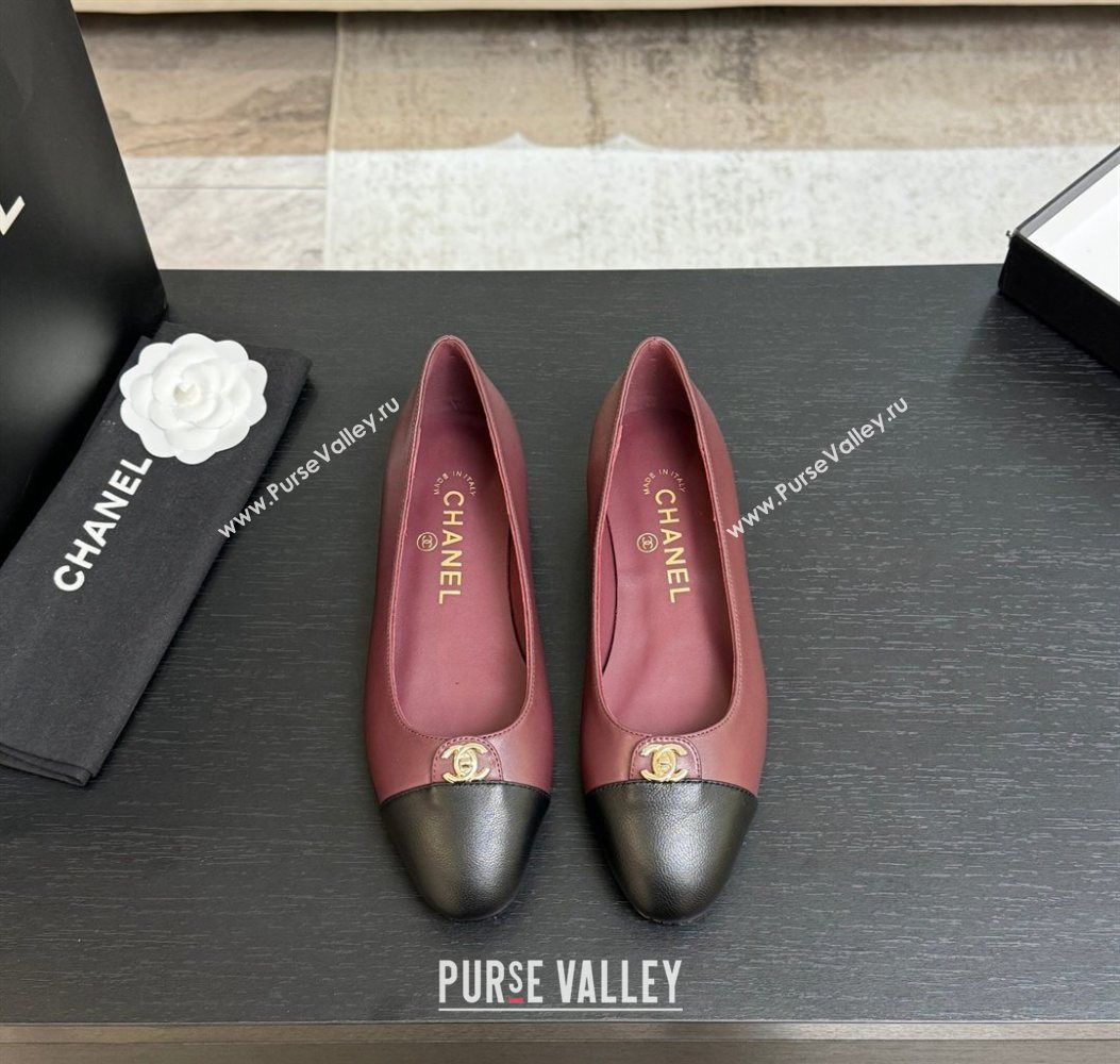 Chanel Lambskin Leather Ballets Flat with CC Tag Burgundy 2025 G46441 2 (MD-251103023)