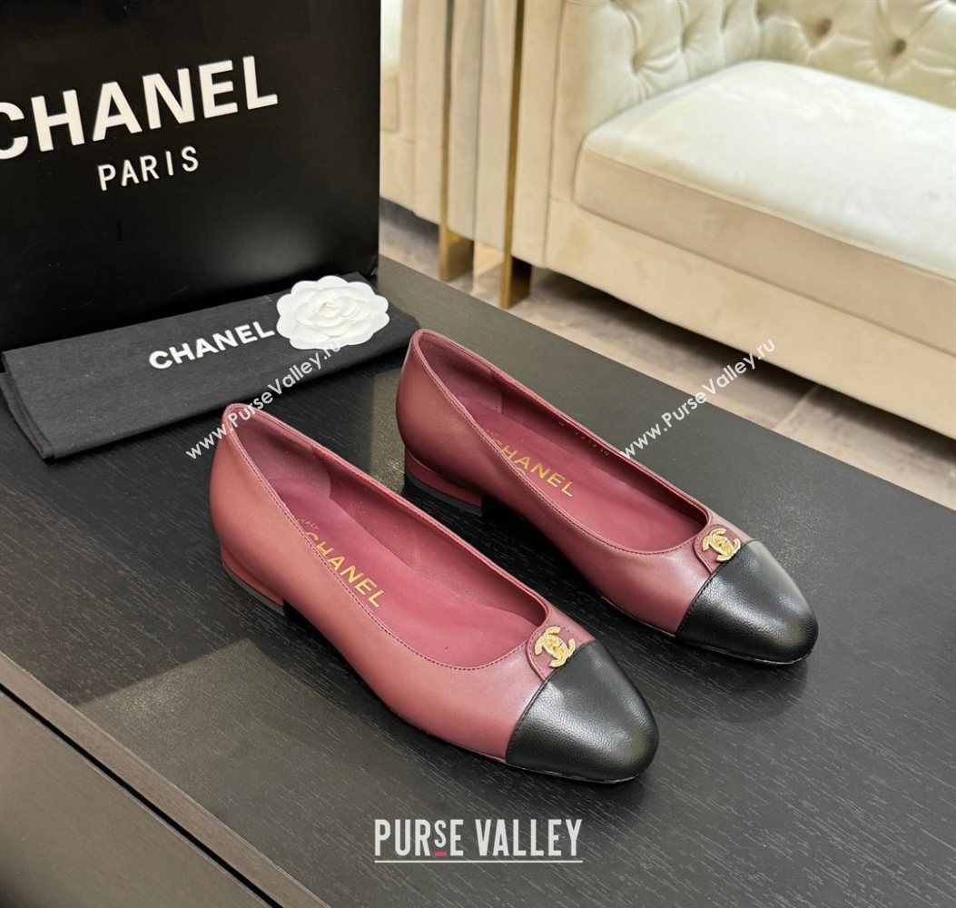 Chanel Lambskin Leather Ballets Flat with CC Tag Burgundy 2025 G46441 2 (MD-251103023)