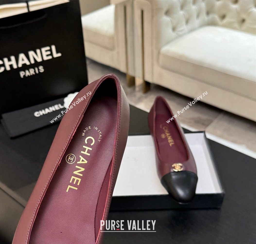 Chanel Lambskin Leather Ballets Flat with CC Tag Burgundy 2025 G46441 2 (MD-251103023)