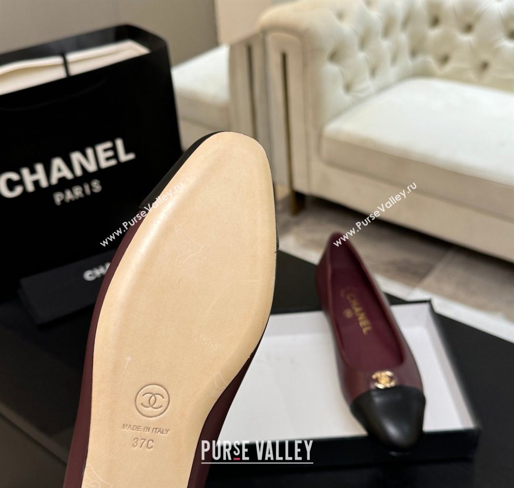 Chanel Lambskin Leather Ballets Flat with CC Tag Burgundy 2025 G46441 2 (MD-251103023)