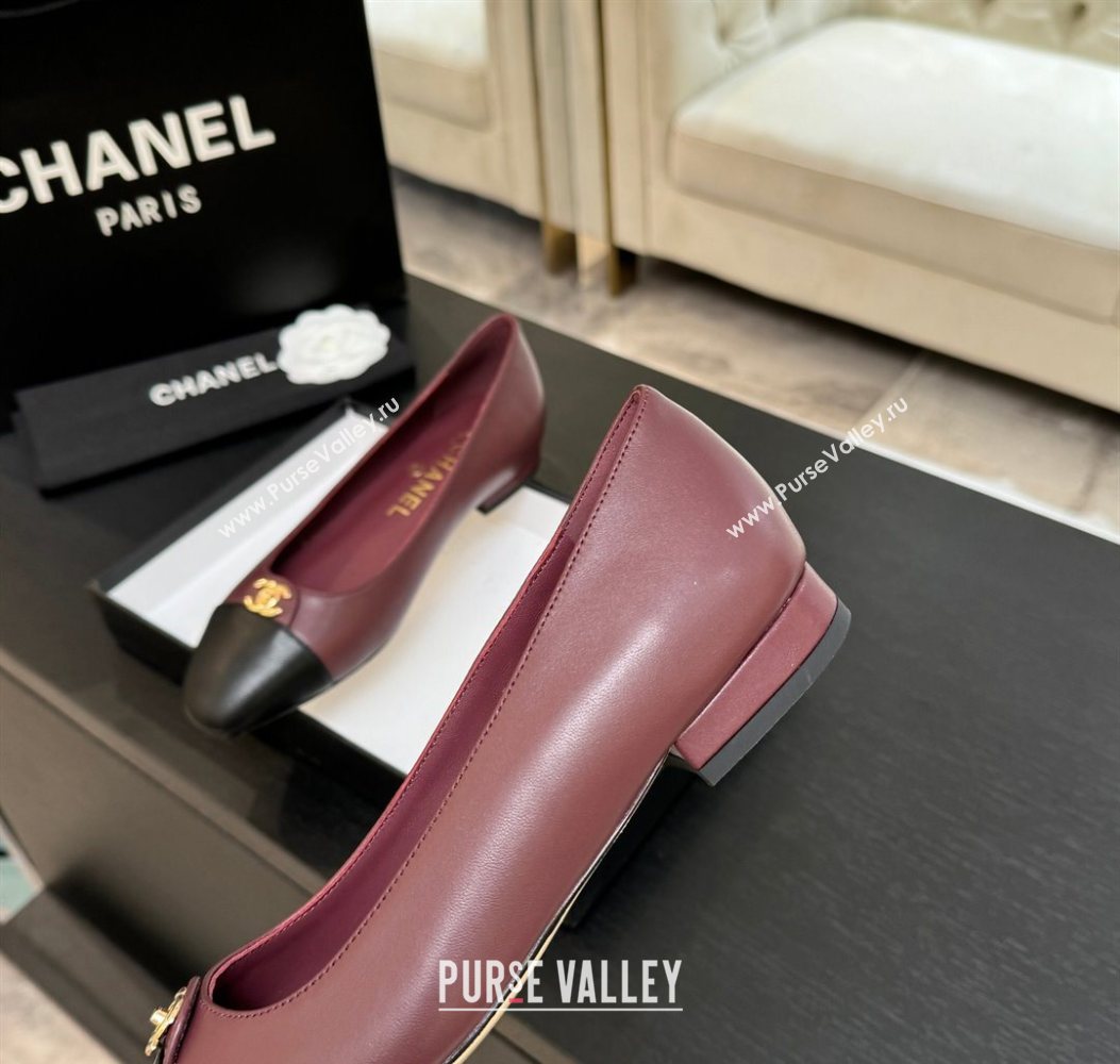 Chanel Lambskin Leather Ballets Flat with CC Tag Burgundy 2025 G46441 2 (MD-251103023)
