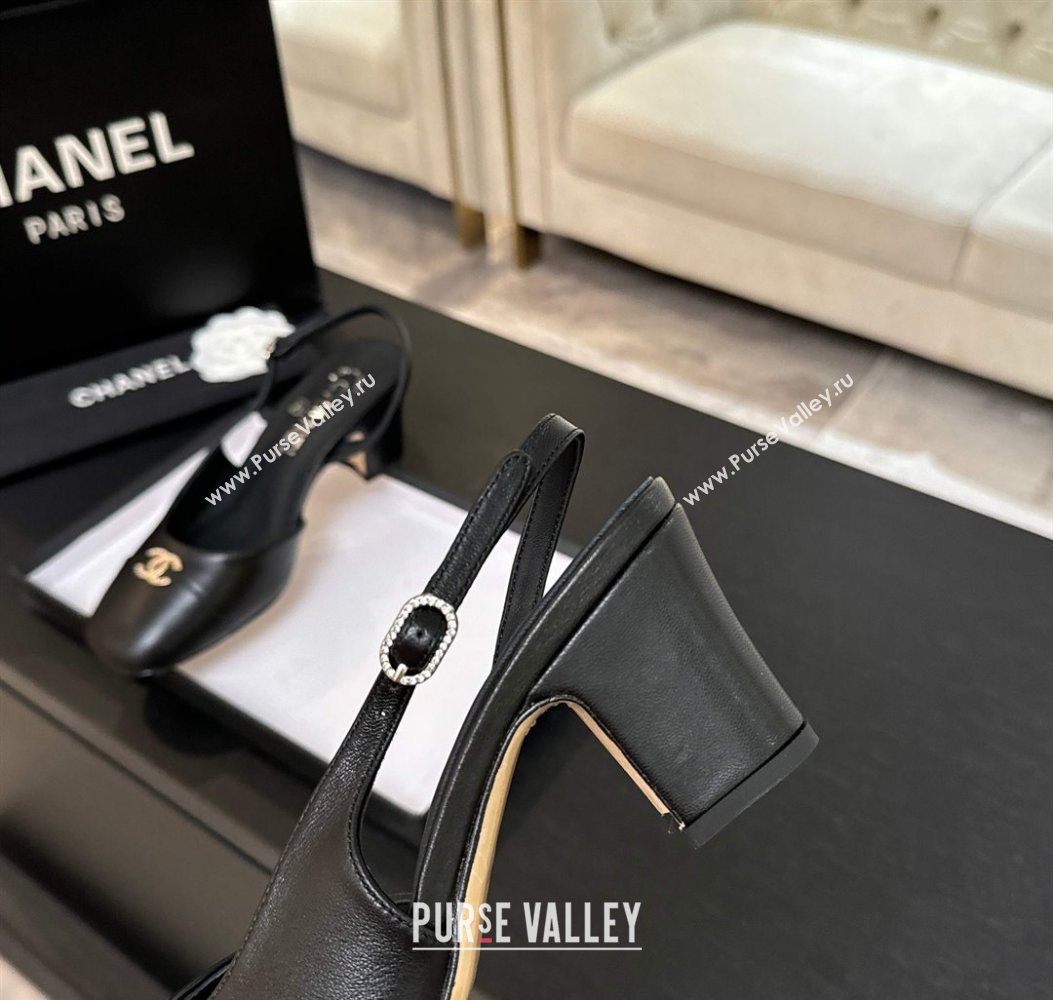 Chanel Lambskin and Calfskin Leather Slingback Pumps 6.5cm with Strass CC Black 2025 CH110301 (MD-251103008)