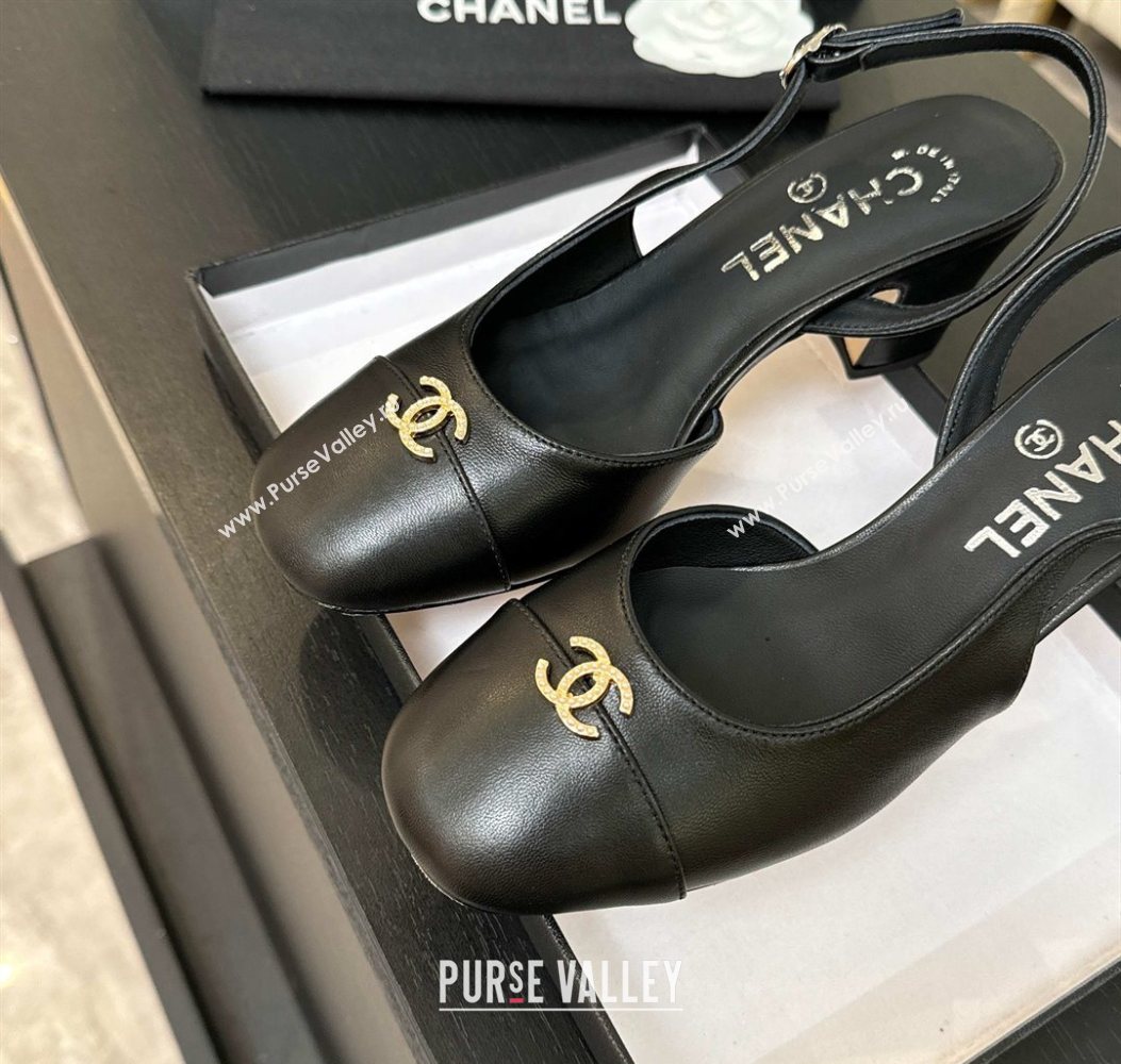 Chanel Lambskin and Calfskin Leather Slingback Pumps 6.5cm with Strass CC Black 2025 CH110301 (MD-251103008)