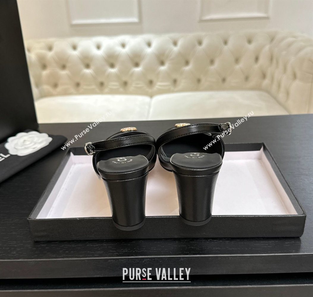 Chanel Lambskin and Calfskin Leather Slingback Pumps 6.5cm with Strass CC Black 2025 CH110301 (MD-251103008)