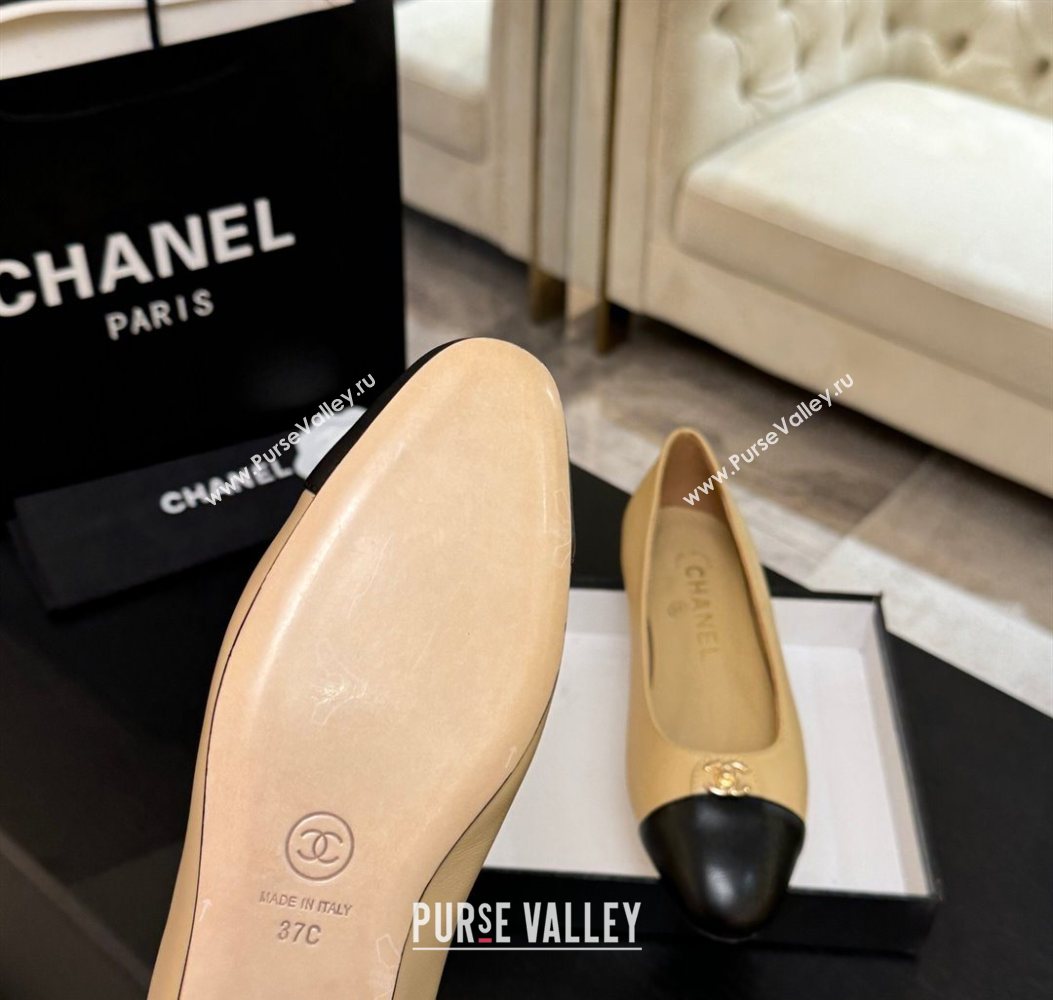 Chanel Lambskin Leather Ballets Flat with CC Tag Beige 2025 G46441 2 (MD-251103026)