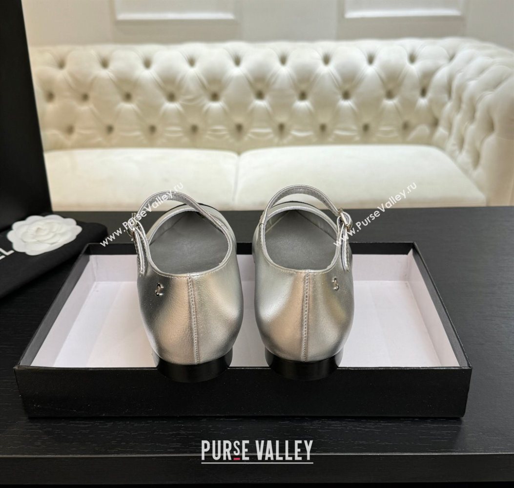 Chanel Lambskin Grosgrain Pointed Mary Janes Ballet Flats Silver 2025 G46849 (MD-251103039)