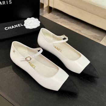Chanel Lambskin Grosgrain Pointed Mary Janes Ballet Flats White 2025 G46849 (MD-251103041)