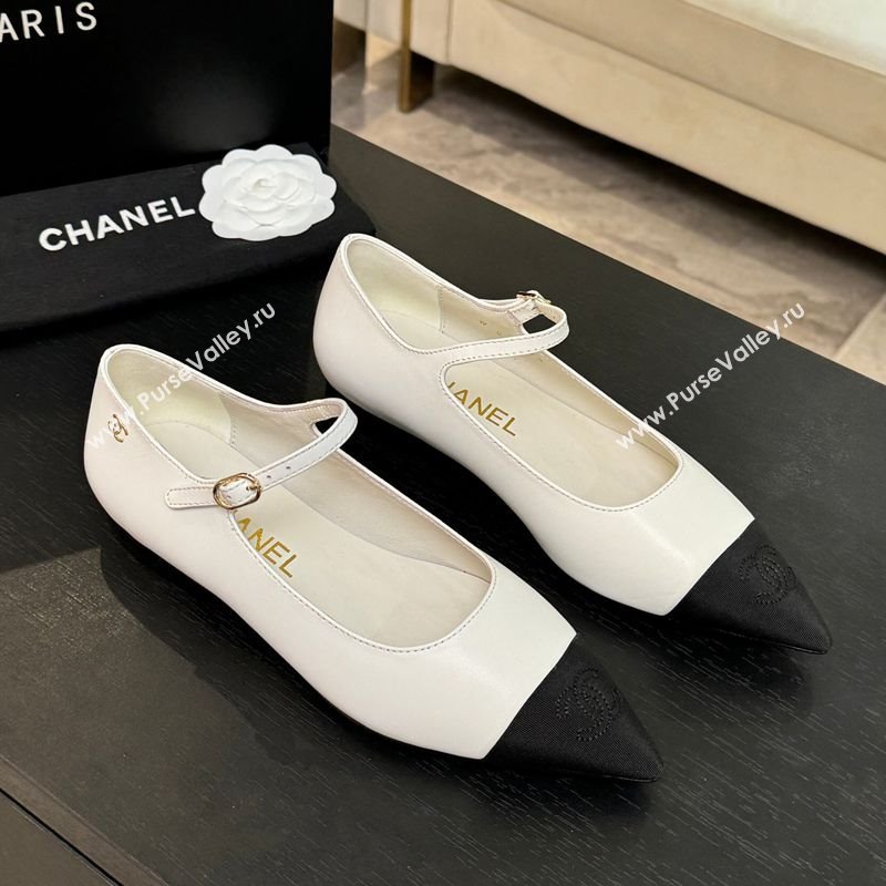 Chanel Lambskin Grosgrain Pointed Mary Janes Ballet Flats White 2025 G46849 (MD-251103041)