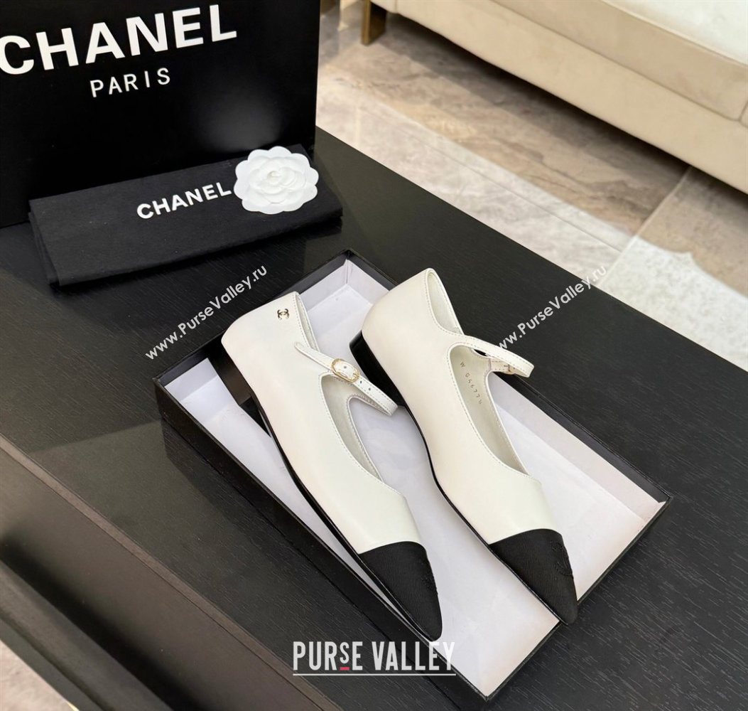 Chanel Lambskin Grosgrain Pointed Mary Janes Ballet Flats White 2025 G46849 (MD-251103041)