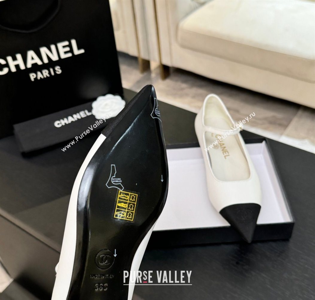 Chanel Lambskin Grosgrain Pointed Mary Janes Ballet Flats White 2025 G46849 (MD-251103041)