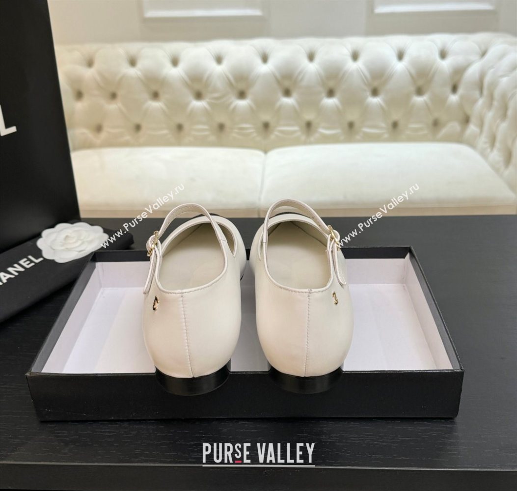 Chanel Lambskin Grosgrain Pointed Mary Janes Ballet Flats White 2025 G46849 (MD-251103041)