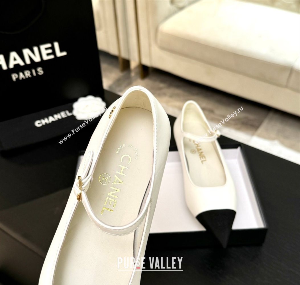 Chanel Lambskin Grosgrain Pointed Mary Janes Ballet Flats White 2025 G46849 (MD-251103041)