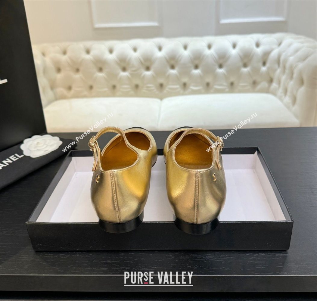 Chanel Lambskin Grosgrain Pointed Mary Janes Ballet Flats Gold 2025 G46849 (MD-251103042)
